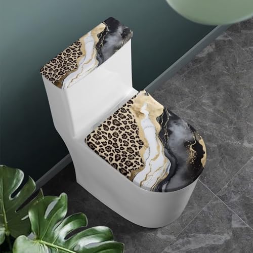 ASQVTIFE Toilet Tank Cover Black Toilet Lid Cover Leopard Print Toilet Seat Lid Cover Marble Bathroom Set Toilet Lid Cover and Toilet Tank Cover Toilet Tank Covers for Bathroom Toilet Tank Dust Cover