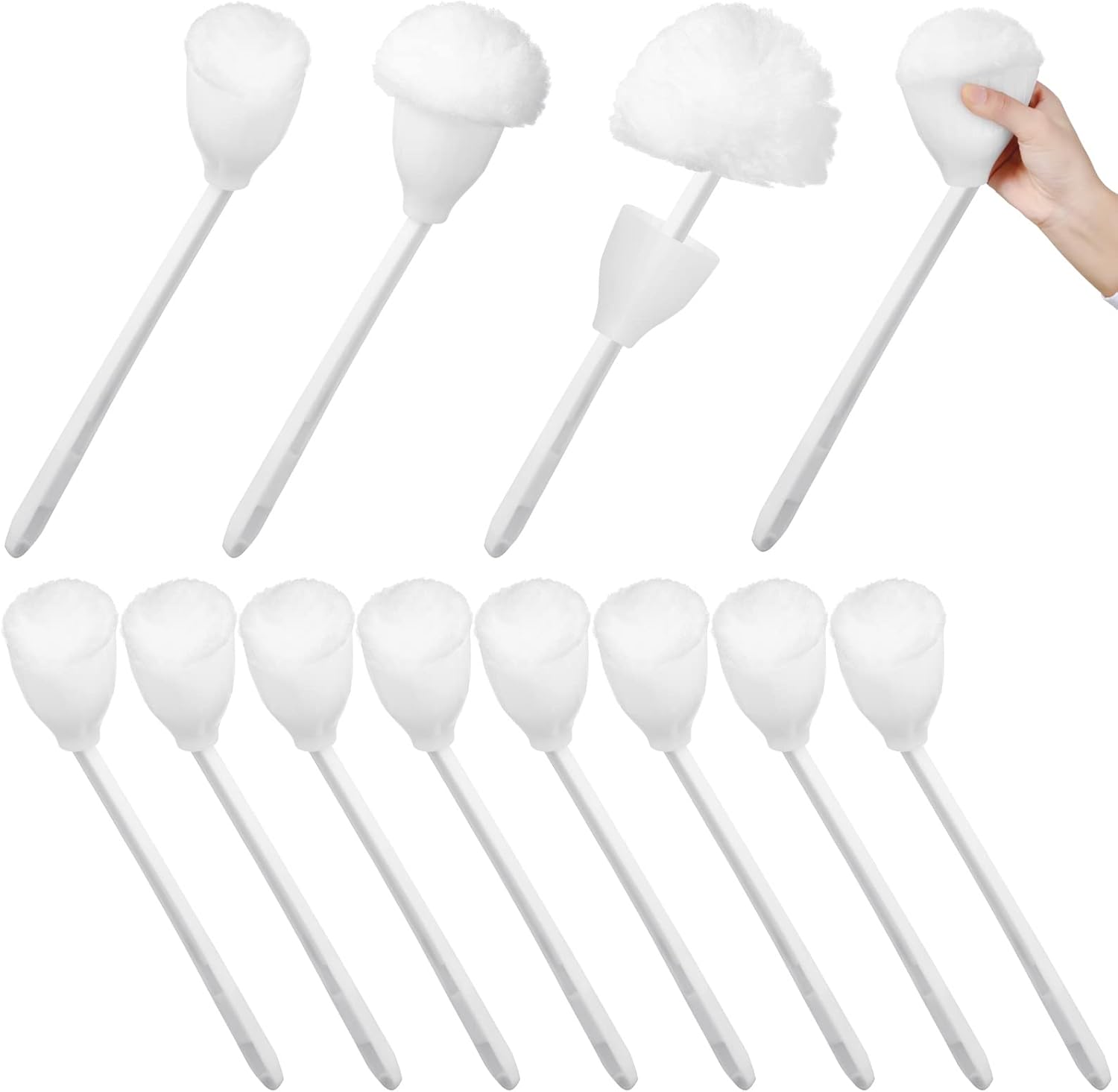 Eaasty Toilet Bowl Mop Toilet Bowl Brush White Soft Swab Bathroom Brush with Holder Long Handle Cleaning Scrubber Bathroom Accessories(8 Pcs)
