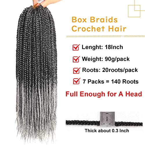 7 Packs 18 Inch Goddess Box Braids Crochet Hair Prelooped Crochet Hair Crochet Braids Box Braid Crochet Hair Crochet Braids Hair For Black Women Jumpo Braiding Hair (18 Inch 7 Packs, 1B/Gray) #TOP1