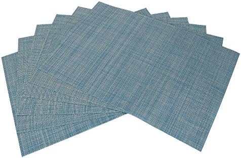 Tennove Placemats Set of 6, Washable Placemats PVC Cross Weave Woven Vinyl Table Mats for Kitchen Dining Table Decoration (Blue)