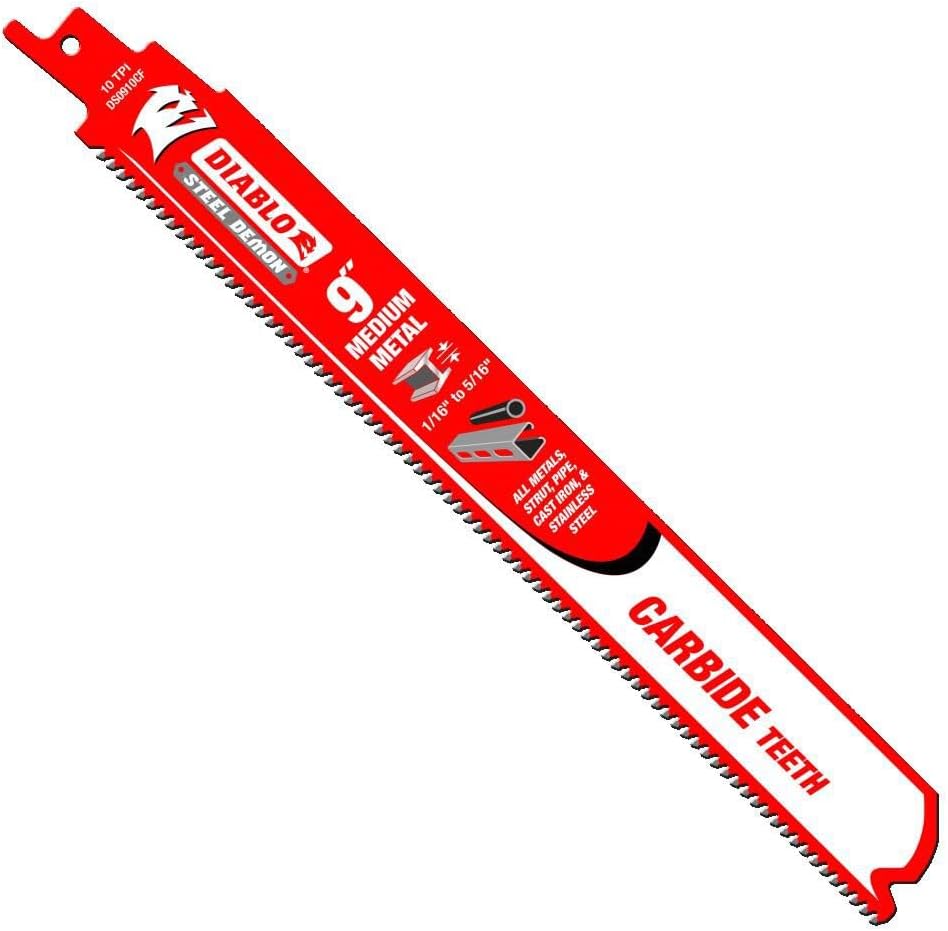 Diablo Steel Demon Carbide Teeth Reciprocating Saw Blade for Medium Metal - Carbide Tooth Design - 9" Length, 10 TPI - DS0910CF