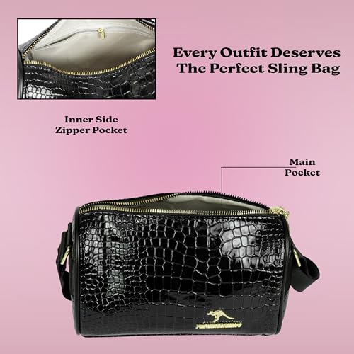 Image of Storite Small PU Leather Women Tote Bag, CrocodileTexture fashionable & Party Sling Bag, Shoulder Crossbody Bag with Adjustable Strap-Black(22x13x10 cm)