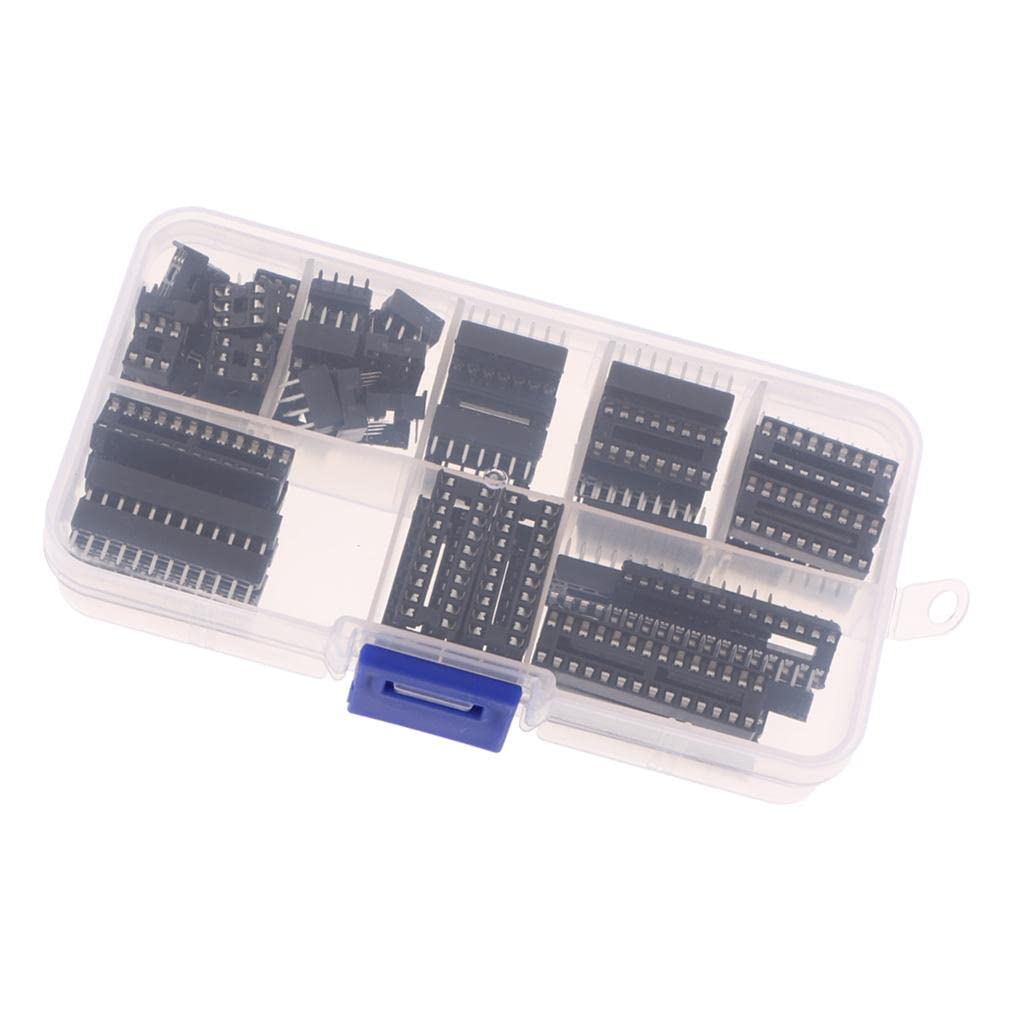66Pcs DIL DIP IC Socket Adaptor Solder Kit with Box | Dual Row Assortment for Various Pin Capacities | for DIY Electronics Projects | Solder Type Connector for Circuit Board