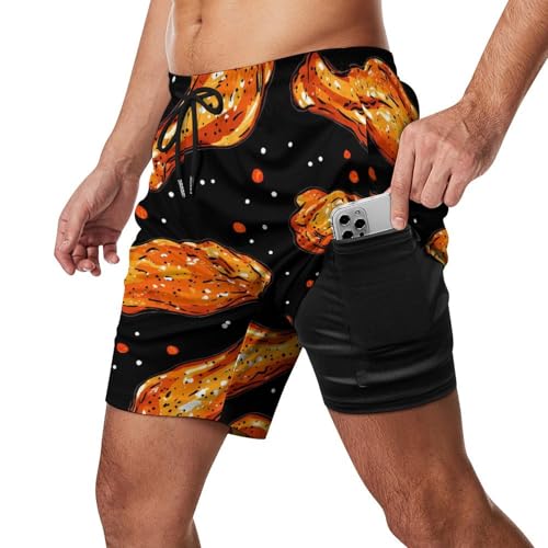 Fast Food Chicken Wings Mens Swim Trunks with Compression Liner Quick Dry Board Beach Shorts2