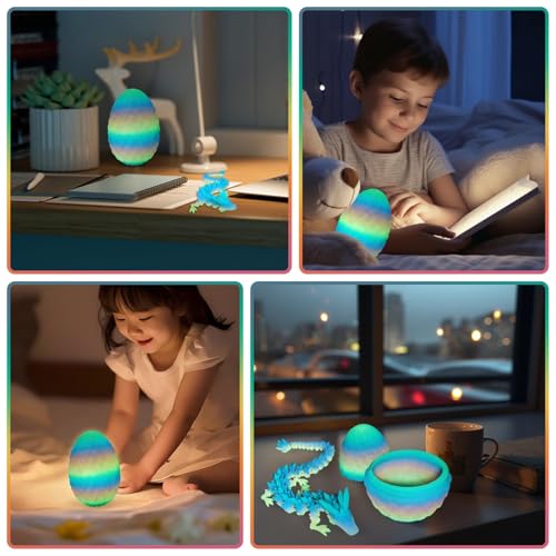 Merrwon 3D-Gedruckter Drache (28,5 cm) mit Drachenei – Ostern Spielzeug und Deko, Ostergeschenke Kinder, Nachtleuchtender Regenbogen