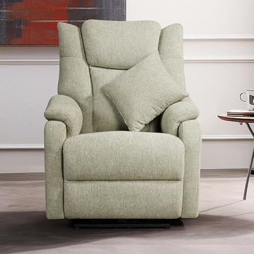 Image of DrapeLux 1 Seater Motorized Recliner Chair - Light Green Fabric, Padded & Comfortable, Extra Back Support, Eucalyptus Wood Frame, Semi Knockdown, 5-Year Warranty