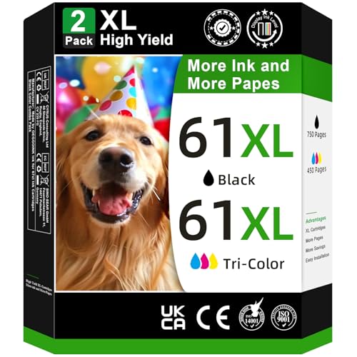 OEGGOINK 61XL Ink Cartridges Black and Color Compatible for HP 61 Ink Cartridge Combo Pack Compatible for HP 61 Ink Fit for Envy 4500 5530 4502 OfficeJet 4630 4610 2620 DeskJet 1000 2540 Printer