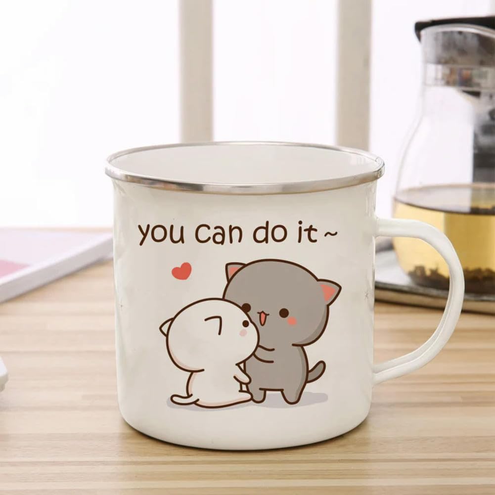 umsl Peach and Goma cat Enamel cup Coffee tea Mug cute animal Breakfast Dessert milk water cup couple gift