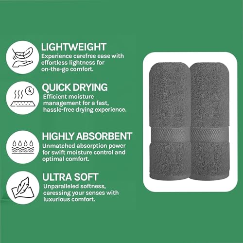 Image of Sulfar 100% Combed Cotton, Quick Drying Highly Absorbent, Luxury Hand Towel Set (Pack of 2, 40 X 70 cm) Grey