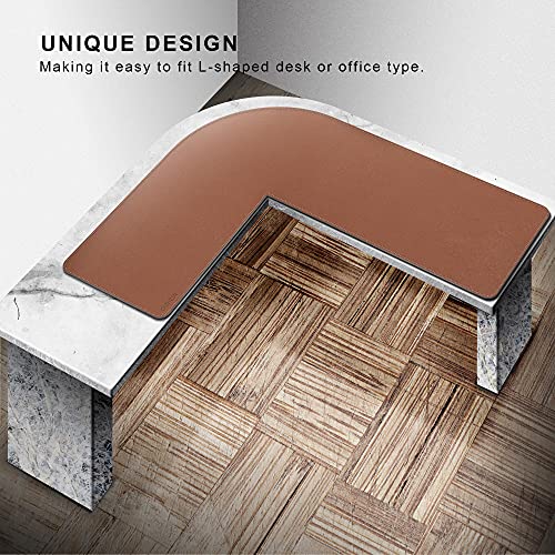 Image of Chihein L-Shaped PU Leather Desk Pad (45.3 inch + 57.1 inch) x 15.7 inch(Brown /Gray), Reversible Corner Desk Mat, Computer Office Mouse pad Writing Table Pad for Home Office