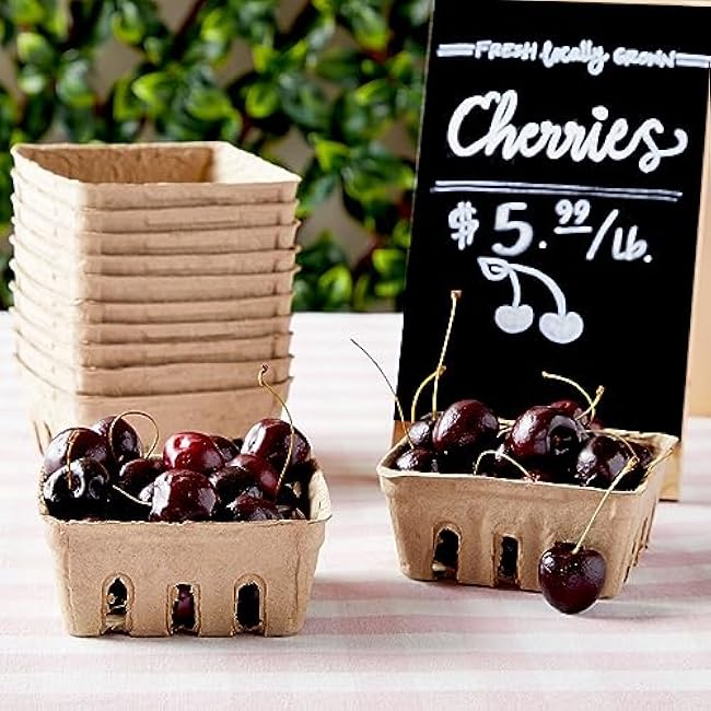Juvale Pulp Fiber Berry Baskets - 4 x 4 x 1.81 in Brown Molded Pulp - Ventilated Design for Farmers Market Produce - Cardboard Fruit Containers & 60 Mini Berry Cartons