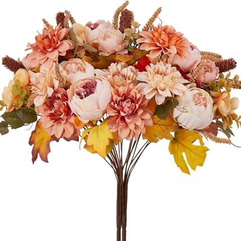 2Pcs MISSPIN Fall Decor Artificial Flowers Peony Plants Silk Flowers Fake FLowers for DIY Wedding Bouquets Autumn Decor Centerpieces Arrangements Faux Flowers Party Bridal Baby Shower Home Decorations Cover