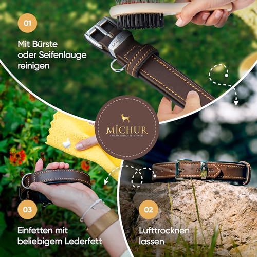 Michur Minimo Hundehalsband Leder, Lederhalsband Hund, Halsband, Braun, Leder, in verschiedenen Größen erhältlich
