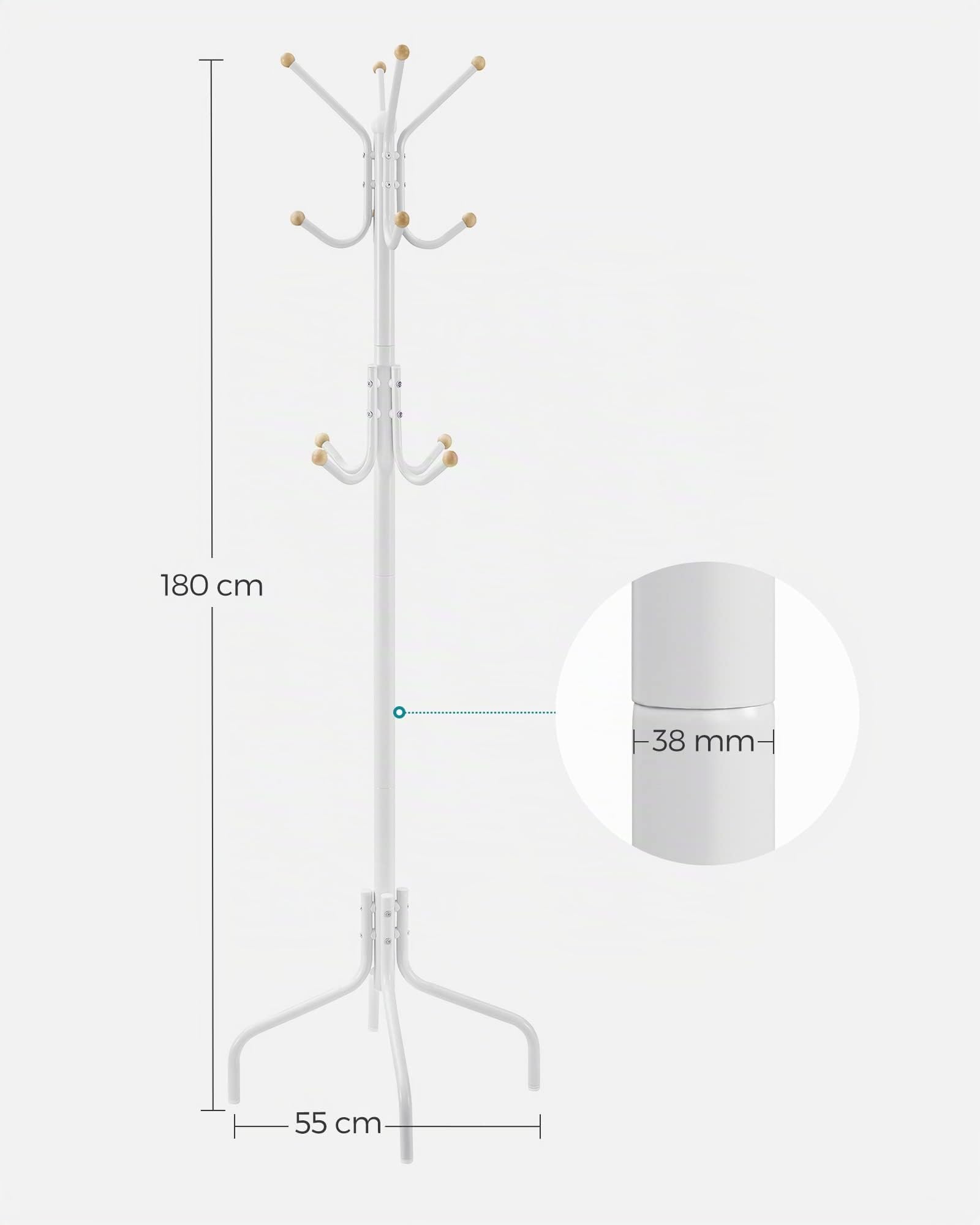 SONGMICS Appendiabiti da Terra, Attaccapanni in Metallo con 12 Ganci, 4 Gambe, Appendi Abiti Cappotti Cappelli Borse, per Ingresso Camera da Letto Ufficio, Bianco RCR031W01