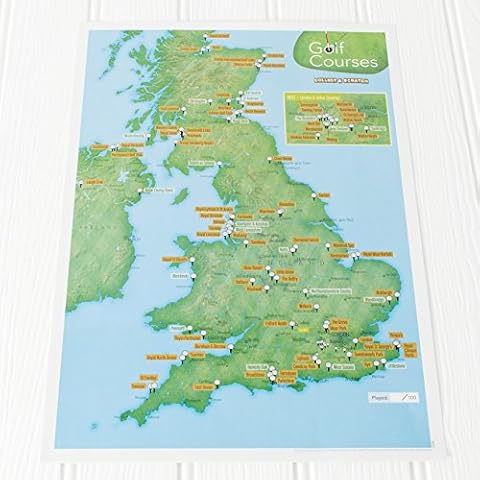 UK Golf Courses Collect and Scratch Off Travel Map - Great Gift for Golfers - 29 x 42cm Cover