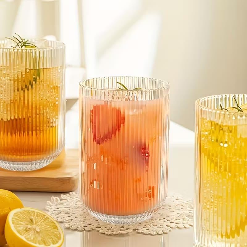 Image of bellemax 250ML Juice and Water Glass Stylish Crystal Highball Drinking Glasses, Medium Size Tumbler Glasses for Juice, Water, Milk, lassi, Cocktails and Sharbat (Set of 6)
