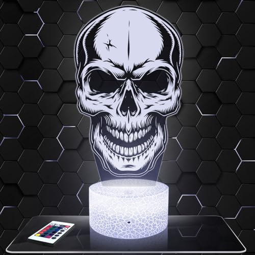 Lampephoto.fr - Lampe 3D Crâne Tête de Mort deco Chambre Garçon Fille, Lampe 3D Crâne Tête de Mort, Objet Horreur Idée Cadeau Décoration Veilleuse deco...