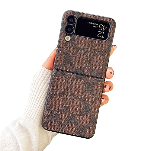 Blugy For Samsung Galaxy Z Flip 3 Case,Classic Design Luxury Pu Leather Ultra Slim Protective Cover Case Compatible With Samsung Z Flip 3 5G(Coffee) #TOP7