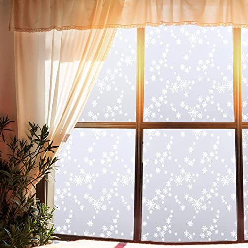 Image of WISDOM Privacy Window Film Frosted Glass Film Static Cling Glass Film No Glue Anti-UV Window Sticker Non Adhesive for Privacy Office Meeting Room Bathroom Living Room (Snowflake Frosted, 12 x 140)