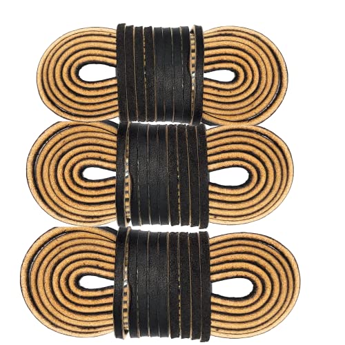Tofl Regular Logger Style 3 Leather Boot Laces | 54 Inches Long | 3 Leather Strips [1 Pair And 1 Spare] | Dark With Stripe #TOP22