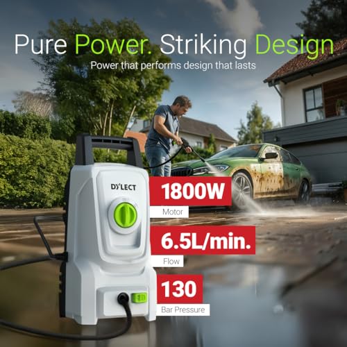 Image of Dylect Flow Prime High Pressure Car Washer Pump, 1800W Copper Motor, 130 Bar Pressure, 6.5L /Min Flow, TSS, Self-Priming, 8M Hose, 11 Accessories, for Car, Bike & Home Cleaning