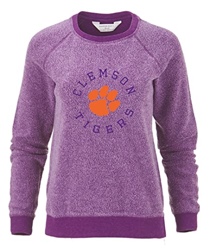 boxercraft Women's Clemson University Tigers Fleece Out Crew, Purple, XS