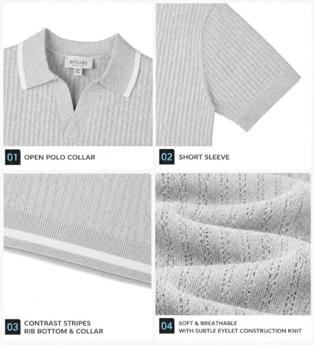 Camisa Polo de Punto para Hombre BOGARI Manga Corta Cuello en V Textura Casual de Verano miniatura 4