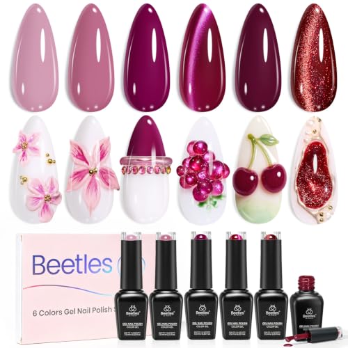 Image of Beetles Purple Gel Nail Polish Set, 6 Berry Blush Colors | Berry pink, purple, plum and shimmer shades for soft-to-deep DIY manicures