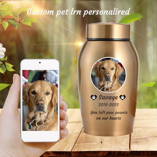 WXMYOZR Haustier Urnen für Hunde Asche personalisiert, Edelstahl, Gold, Little, Art Deco, Geometric