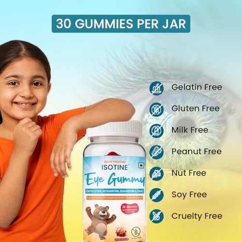 Image of Isotine Eye Gummy for Kids - Natural Vision Support | Reduces Digital Eye Strain | Daily Eye Nutrition with Lutein, Zeaxanthin & Astaxanthin | 30 Gummies