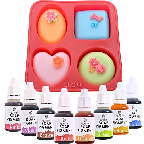 Image of Liquid Soap Colour Kit with 4-Cavity Silicone Mold - 8 Vibrant Shades (15ml Each) | Skin-Safe Pigments for Melt & Pour Craft, Handmade Bars & DIY Gifting