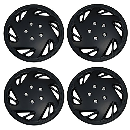 Image of WC3-17-9054-B - Pack of 4 Hubcaps - 17-Inches | Black | Style 054 Style Snap-On (Pop-On) Type Matte Black Wheel Covers Hub-caps