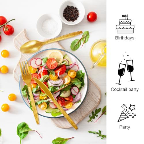 Richunie 150 Stück Wiederverwendbaren Besteck Set, Party Besteck Mit Gabeln Messer Und Löffel Reusable Für Familienfeiern, Hochzeiten, Geburtstagsfeiern（Gold）