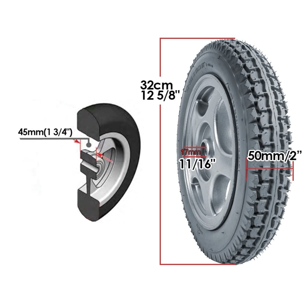 LekLai Conjunto de Ruedas Traseras para Silla de Ruedas de 12 Pulgadas (2), Ruedas Traseras Sólidas Antideslizantes de 12 "X 2", Pieza de Repuesto para Silla de Ruedas Eléctrica/Grey/12"X2"