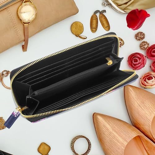 MNSRUU Womens Wallet Purses, Cosmonaut Fight with Alien Tiger Clutch Purses for Women RFID Blocking Credit Card Holder Wallet Leather Zipper Coin Purse4