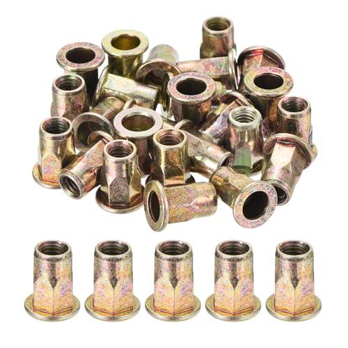 sourcing map 60Pcs Half Hex Body Flange Rivet Nuts, M6 Carbon Steel Thread Zinc Plated Threaded Insert Nuts Knurled Body