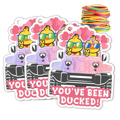 You've Been Ducked Tags,Duck Tags, Ducking Game Cards, 35 Pack 3 x 2.4Inch, with Round Hole and Rubber Bands, Duck Tag for Car Ducking (Gradient Pink Design)