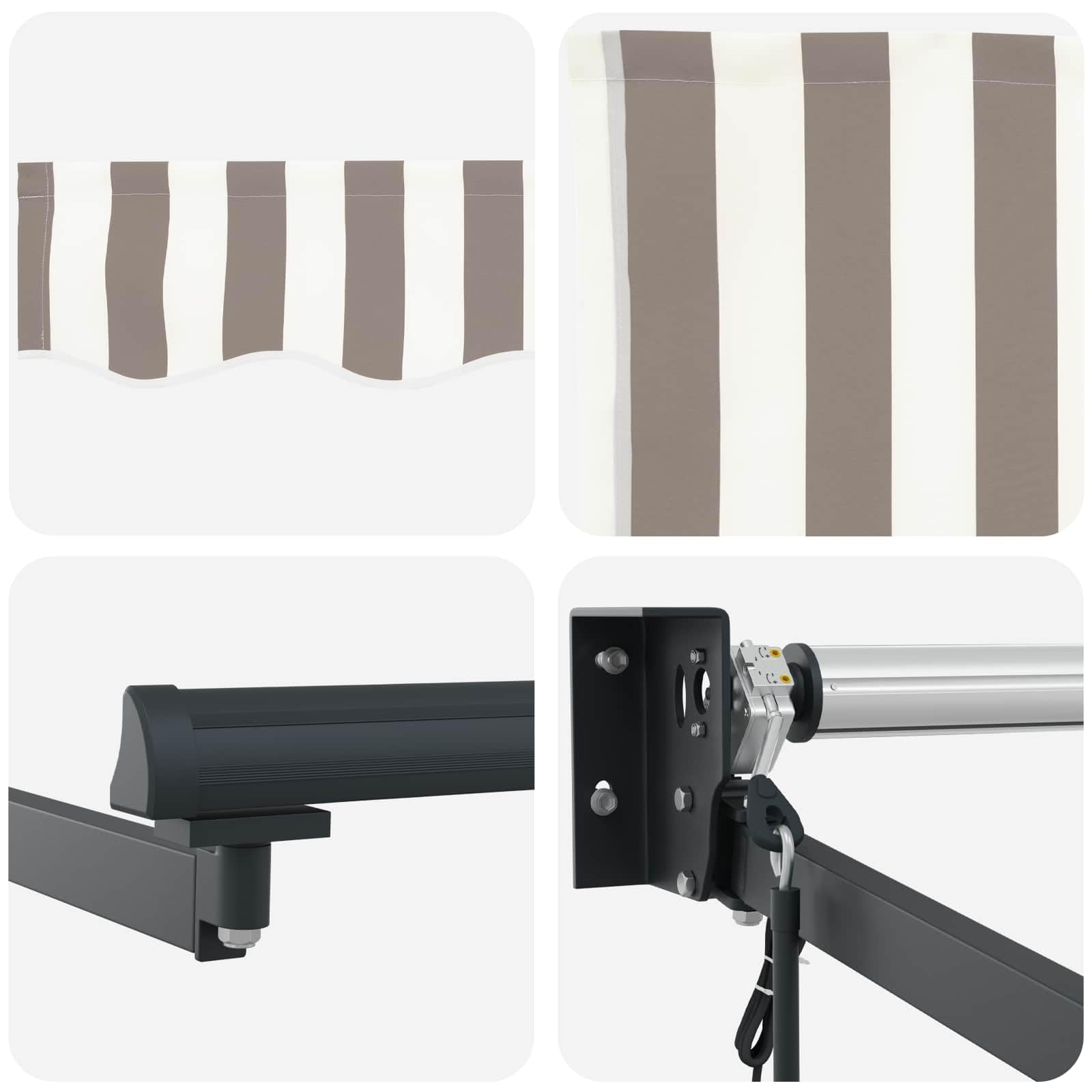 Toldo eléctrico extensible con panel solar y mando a distancia, toldo articulado para terraza y balcón, estructura de aluminio en antracita, tela gris claro y blanco, 270 g/m²