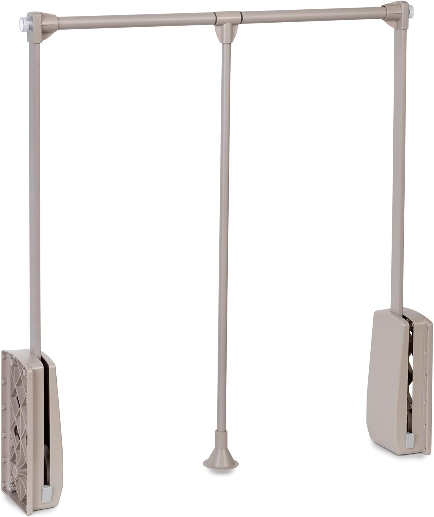 Emuca - Hang pull down wardrobe rail lift, adjustable width 450-600mm (17,7-23,6 inch), stone grey, steel