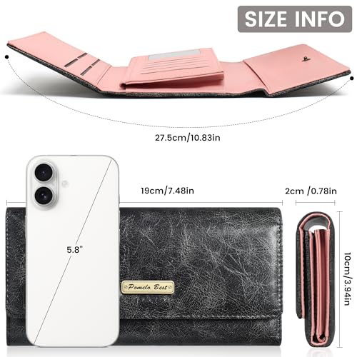 Pomelo Best Wallet Women RFID Blocking Trifold Credit Card Holder Slim Womens Wallet with Zipper Coin Pocket ID Window3