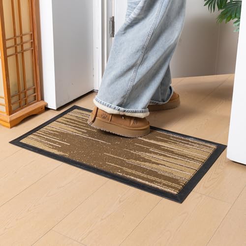 Image of HOKIPO Doormat for Main Door Entrance Non-Slip Entry Door Mat, 75x45 cm, Brown Bars (AR-6503)