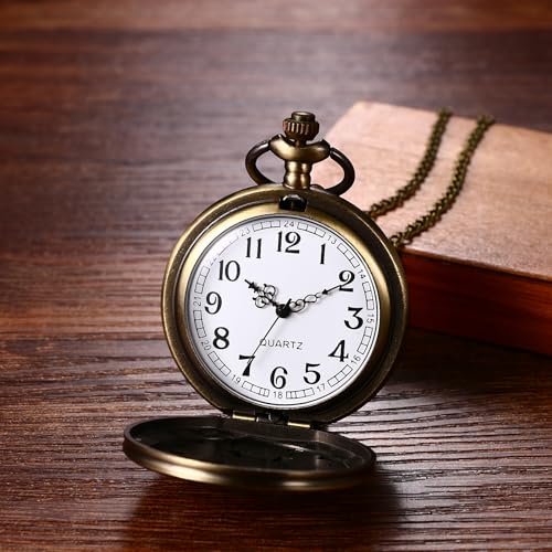 Image of Avaner Hollow Out Pocket Watches: Bronze Butterfly Analog Quartz Pocket Watches with Chain for Men and Women