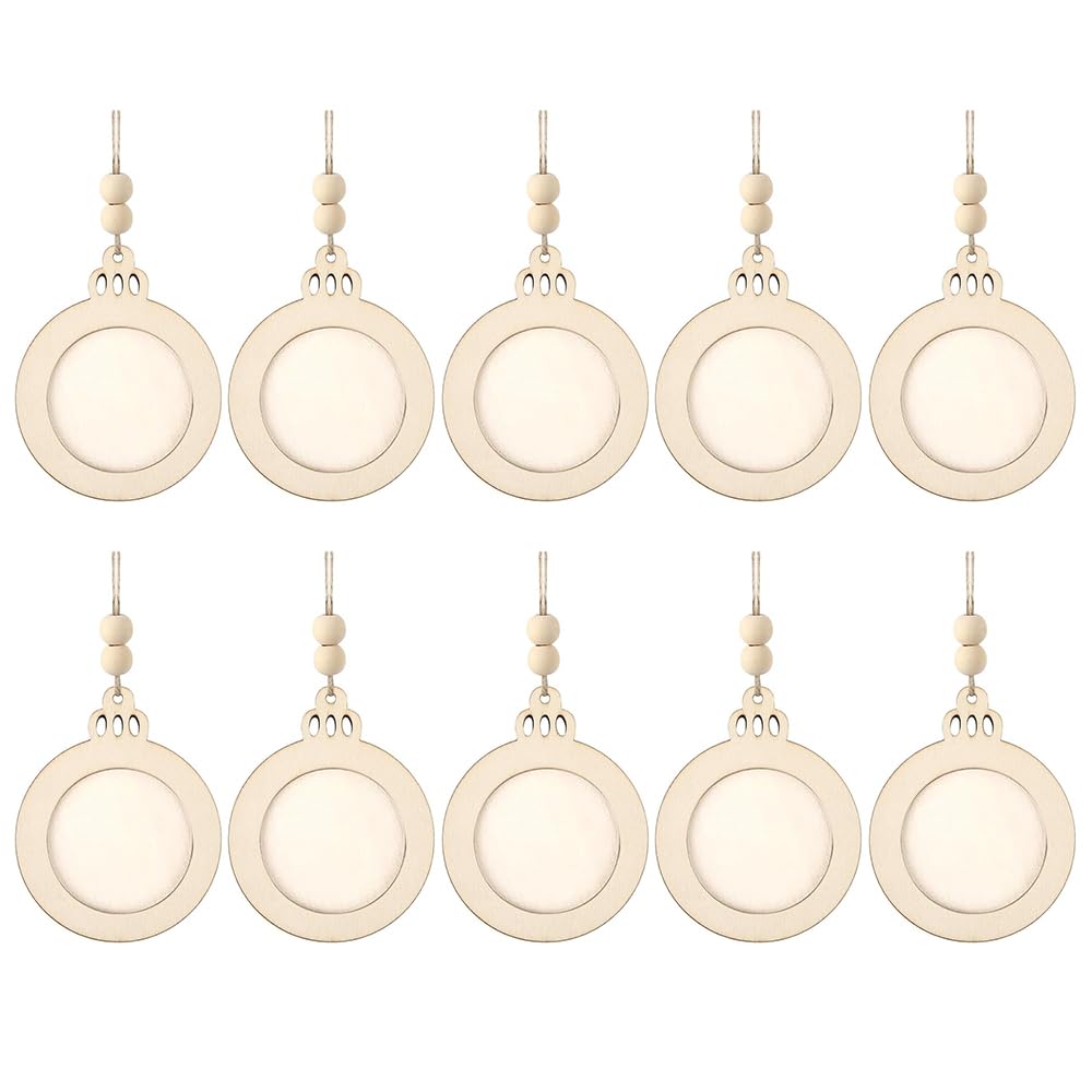 Nucelit 6Pcs Round Wooden Picture Frame Unpainted Wood Frame for Kids Adults Art Painting Craft Christmas Tree Ornament Unpainted Wooden Holiday Decoration