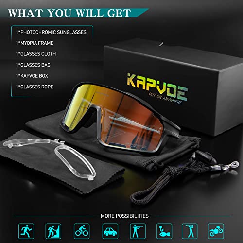 KAPVOE Photochromic Sunglasses Cycling Glasses Men Women Mountain Bike MTB Bicycle Red Black 01, RE-01, 5.6 x 1.7 inch - Image 4