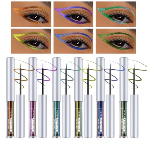 shpuuyy Liner de líquido GLITTER, Liner de líquido GLITTER - de s Shimmer | Cosméticos que cambian de color para baile de fiesta, conjunto de 6 herramientas de maquillaje de larga duración