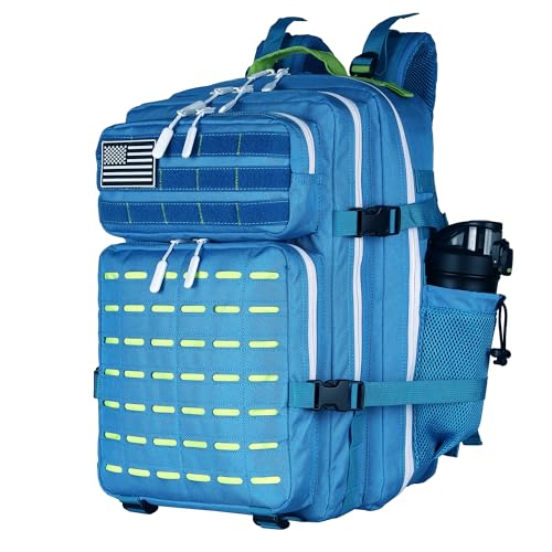 Image of Military Tactical Backpack 45L /25L 3 Day Assault Pack Molle Daypack Hiking Backpack for Men and Women (Blue-Yellow, 45L)