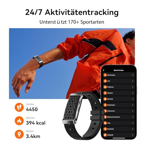 Fitness Tracker Ohne Display Damen Herren, Smart Band Smartwatch mit 24/7 Schlaf Herzfrequenz SpO2 Stress Überwachung, 35 Tage Akku, 170+ Sportmodi, IP68 Wasserdicht, Kein ABO (iOS/Android) – Bild 5