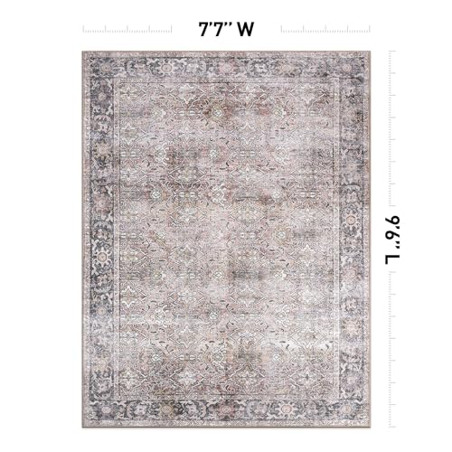 Rugshop Olive/Gray Vintage Distressed Area Rug — Machine Washable, 7'7"X9'6" for Living Room, Dining Room and Bedroom