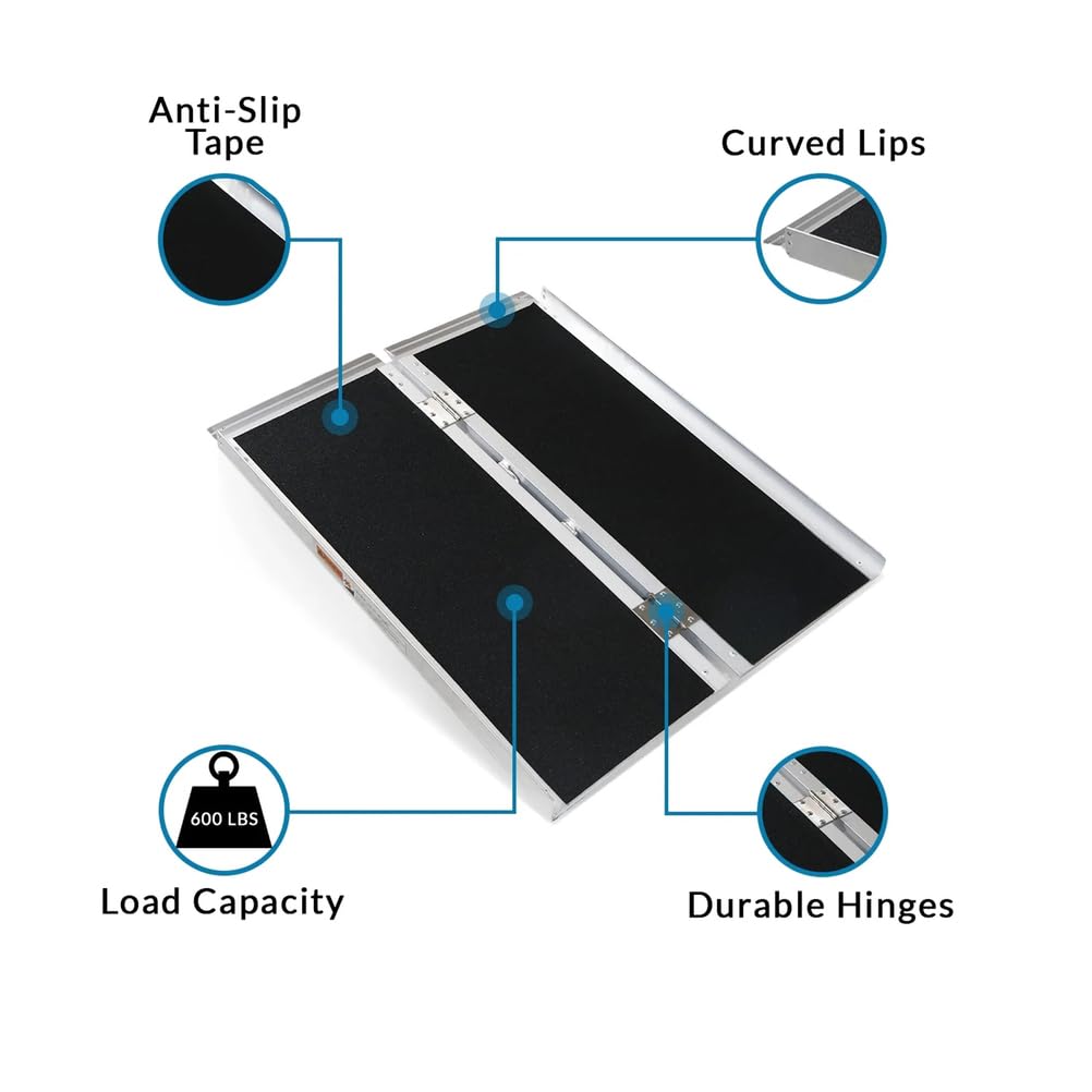 Rampa Portátil para Silla de Ruedas, Umbral Plegable de Aluminio Antideslizante con asa de Transporte para Escaleras Puertas Escalones, Capacidad para 272 kg,6Ft