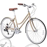 【新生活応援セール】PANTHER FUN (パンサー ファン) クロスバイク 軽量CrMo製フレーム 外装7段変速 適応身長160cm以上 前後ホイールクイックリリース方式 アルミ製前後フェンダー装備 厚手クッションサドル キャリパーブレーキ搭載 FUN-W (Star Khaki)